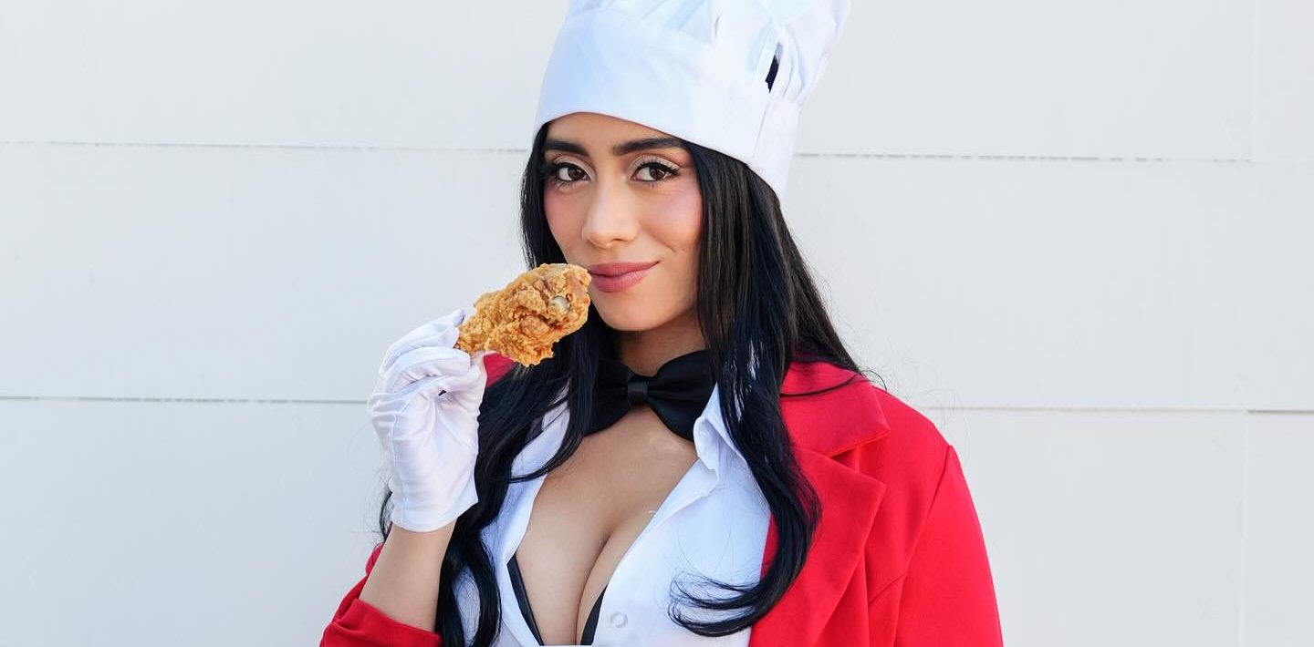 violet myers wearing jollibee costume for halloween