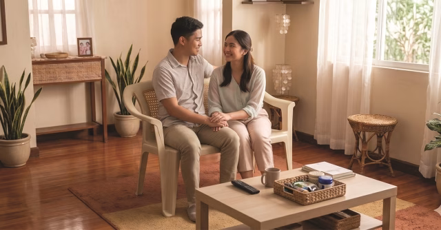 Newlywed Couple on Mary Loveseat
